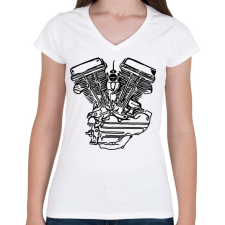 PRINTFASHION Motorblokk - Női V-nyakú póló - Fehér női póló