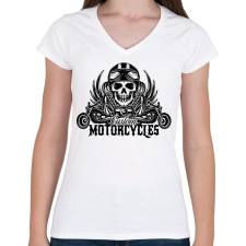 PRINTFASHION Motorcycle - Női V-nyakú póló - Fehér női póló