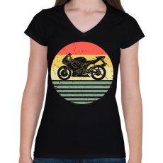 PRINTFASHION Motorcycle - Női V-nyakú póló - Fekete