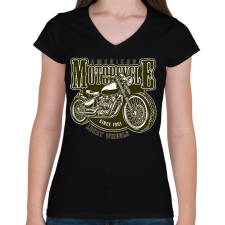 PRINTFASHION Motorcycle  - Női V-nyakú póló - Fekete női póló