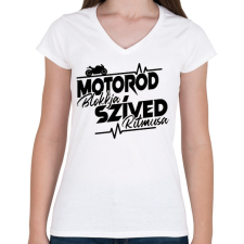 PRINTFASHION Motorod Blokkja, Szíved ritmusa - Női V-nyakú póló - Fehér női póló