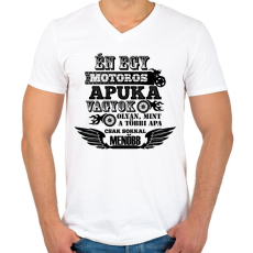 PRINTFASHION Motoros Apuka - Férfi V-nyakú póló - Fehér