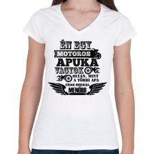 PRINTFASHION Motoros Apuka - Női V-nyakú póló - Fehér női póló