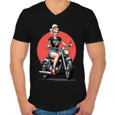 PRINTFASHION Motoros csaj - Férfi V-nyakú póló - Fekete