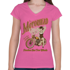 PRINTFASHION Motoros csaj - Női V-nyakú póló - Rózsaszín női póló