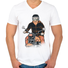 PRINTFASHION Motoros - Férfi V-nyakú póló - Fehér férfi póló