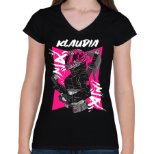 PRINTFASHION motoros Klaudia - Női V-nyakú póló - Fekete női póló