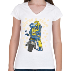 PRINTFASHION Motoros pár - Női V-nyakú póló - Fehér