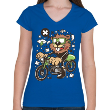 PRINTFASHION Motoros Rágcsávó - Női V-nyakú póló - Királykék női póló