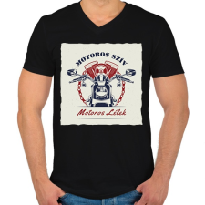 PRINTFASHION Motoros szív, motoros lélek - Férfi V-nyakú póló - Fekete férfi póló
