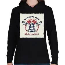 PRINTFASHION Motoros szív, motoros lélek - Női kapucnis pulóver - Fekete női pulóver, kardigán