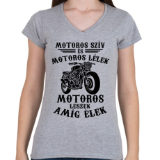 PRINTFASHION Motoros szív, motoros lélek... - Női V-nyakú póló - Sport szürke