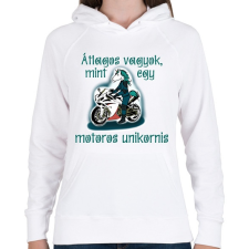 PRINTFASHION motoros unikornis - Női kapucnis pulóver - Fehér női pulóver, kardigán