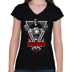 PRINTFASHION Motoros vagyok - Női V-nyakú póló - Fekete