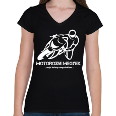 PRINTFASHION MOTOROZNI MEGYEK - Női V-nyakú póló - Fekete