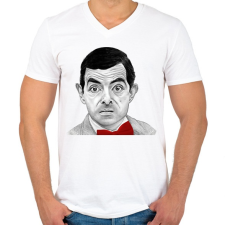 PRINTFASHION Mr. Bean - Férfi V-nyakú póló - Fehér férfi póló