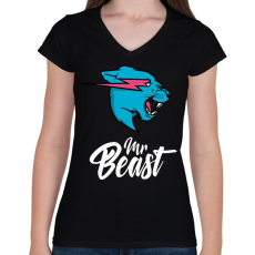PRINTFASHION Mr Beast - Női V-nyakú póló - Fekete