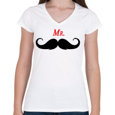 PRINTFASHION MR. Mustache - Női V-nyakú póló - Fehér női póló