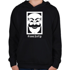 PRINTFASHION Mr. Robot - Fsociety - Gyerek kapucnis pulóver - Fekete