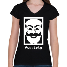 PRINTFASHION Mr. Robot - Fsociety - Női V-nyakú póló - Fekete női póló
