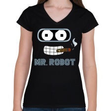 PRINTFASHION Mr. Robot - Női V-nyakú póló - Fekete női póló