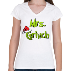 PRINTFASHION Mrs grinch - Női V-nyakú póló - Fehér