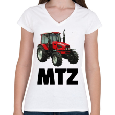 PRINTFASHION MTZ Traktor - Női V-nyakú póló - Fehér női póló