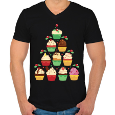 PRINTFASHION Muffin karácsonyfa - Férfi V-nyakú póló - Fekete férfi póló