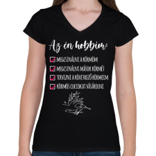 PRINTFASHION Műköröm - Női V-nyakú póló - Fekete női póló