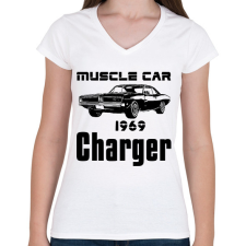PRINTFASHION muscle car 1969 charger - Női V-nyakú póló - Fehér női póló