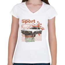 PRINTFASHION Muscle Car - Női V-nyakú póló - Fehér női póló