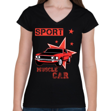 PRINTFASHION Muscle car - Női V-nyakú póló - Fekete női póló