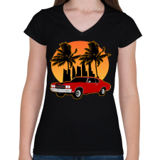 PRINTFASHION Muscle car - Női V-nyakú póló - Fekete női póló