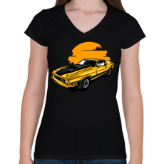PRINTFASHION muscle car - Női V-nyakú póló - Fekete