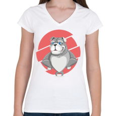 PRINTFASHION Muscle dog - Női V-nyakú póló - Fehér