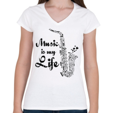 PRINTFASHION music is my life - Női V-nyakú póló - Fehér női póló