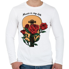 PRINTFASHION Music is my life - Rózsás gitár - Férfi hosszú ujjú póló - Fehér férfi póló