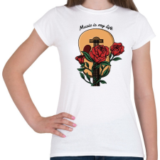PRINTFASHION Music is my life - Rózsás gitár - Női póló - Fehér női póló