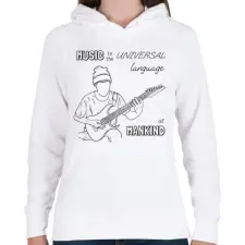 PRINTFASHION Music is the universal language - Női kapucnis pulóver - Fehér női pulóver, kardigán
