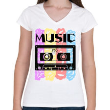 PRINTFASHION MUSIC  - Női V-nyakú póló - Fehér női póló