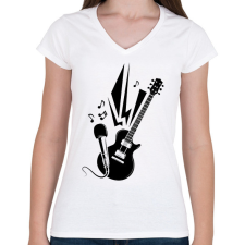 PRINTFASHION Music - Női V-nyakú póló - Fehér női póló