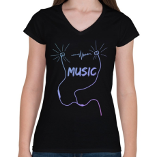 PRINTFASHION music - Női V-nyakú póló - Fekete