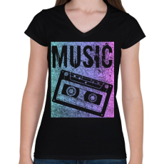 PRINTFASHION music - Női V-nyakú póló - Fekete