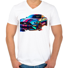 PRINTFASHION Mustang  - Férfi V-nyakú póló - Fehér férfi póló