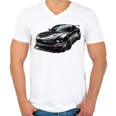PRINTFASHION Mustang  - Férfi V-nyakú póló - Fehér