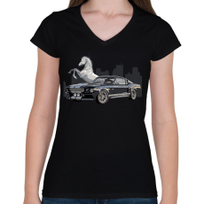 PRINTFASHION Mustang GT500 - Női V-nyakú póló - Fekete