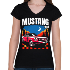 PRINTFASHION Mustang mach 1969 - Női V-nyakú póló - Fekete