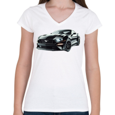 PRINTFASHION Mustang - Női V-nyakú póló - Fehér női póló
