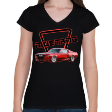 PRINTFASHION Mustang  - Női V-nyakú póló - Fekete