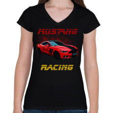 PRINTFASHION mustang racing - Női V-nyakú póló - Fekete